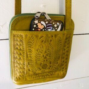 Apple Green Tooled Leather Crossbody Bag